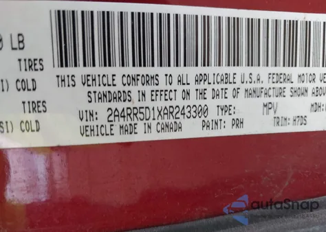 2010 Chrysler Town & Country Touring from USA, damaged, VIN 2A4RR5D1XAR243300